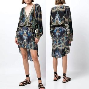 Camilla Crystal Embellished Silk Dripping in Deco Hi-Low Cross Front Dress